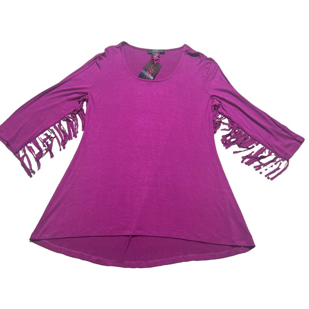 Sz M Midnight Velvet Berry Dina Fringe Blouse Top Cowgirl Chic Country Sexy NEW
